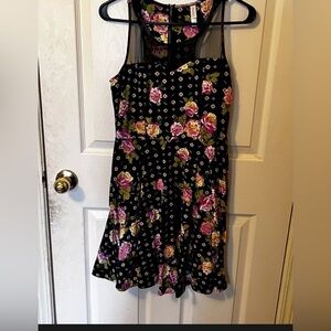 Xhilaration Juniors Dress M Black Pink Floral Sleeveless Mini Exposed Zipper
